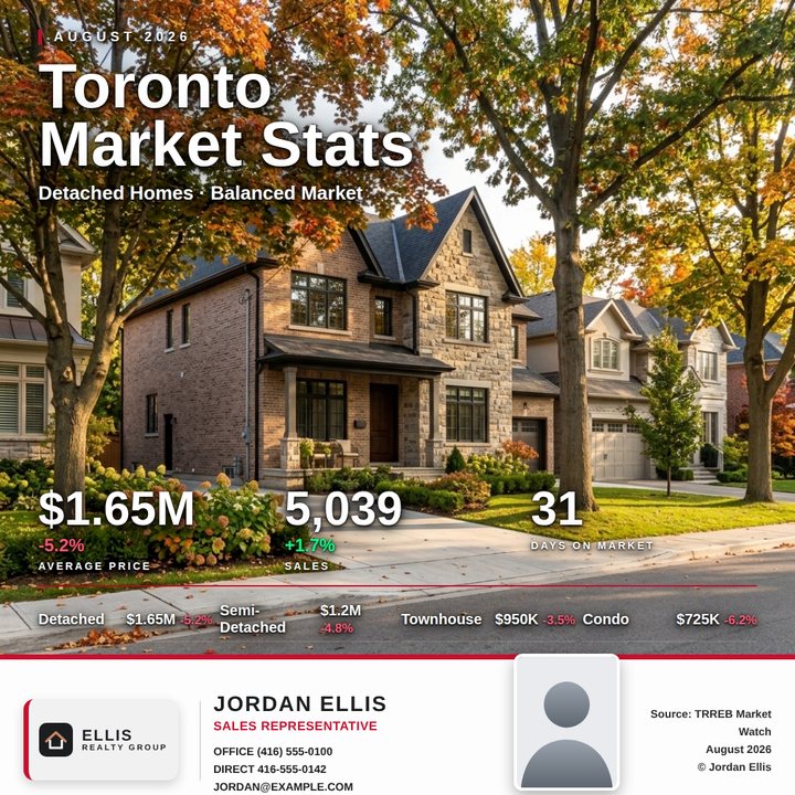 A Monday market update post showing Toronto detached home statistics